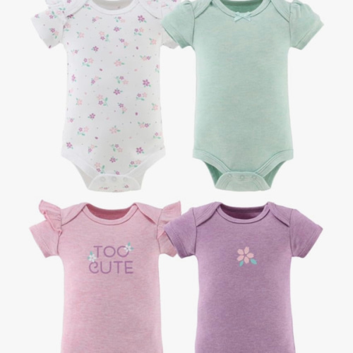 The Peanutshell Baby Girl Short Sleeve Bodysuits - 100% Cotton Soft Infant Girls' Outfits, 0-24 Months - Cherry Blossom