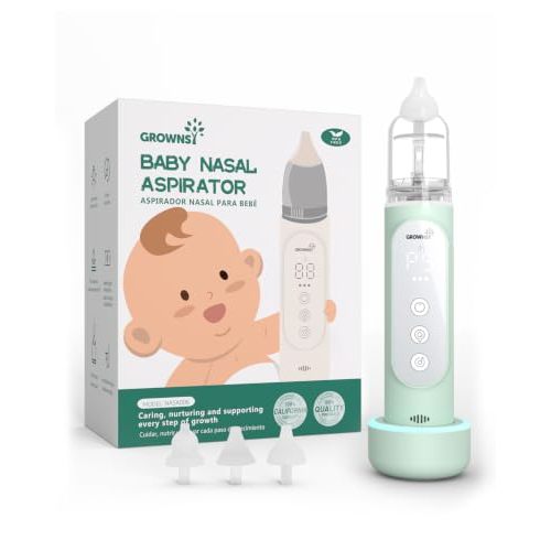 GROWNSY Nasal Aspirator for Baby, 5 Suction Level & Cleaning Function,Green | Upgraded IPX7 Waterproof Baby Nose Sucker, Colorful Ambient Lights & 6 Music Tracks, White Light for Nighttime Nasal Care