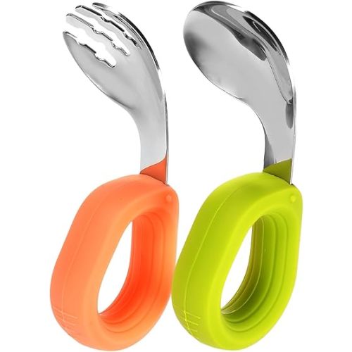 FRCOLOR 1 Set elderly spoon fork kit short handle fork suite products LED training spoon utensils child spoons and forks aldult Stainless steel