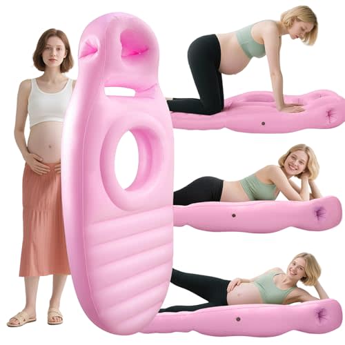 Inflatable Pregnancy Pillow, Full Body Maternity Airbed with Belly and Head Hole for Comfort. Best Prone/Side Lying Support for Pregnant Women, Includes Air Pump, Pink/Blue/Brown (Pink)