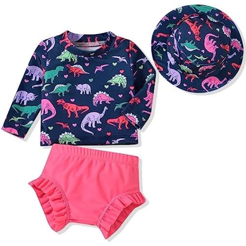 HINTINA Newborn Baby Girl Long Sleeve Swimsuit Bathing Suit with Hat