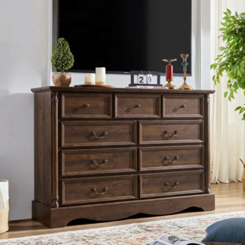 Winston Porter 9 Drawers Dresser, 54" Wide Farmhouse Chest of Drawers with Charging Station, Distressed Finish Design & Reviews | Wayfair