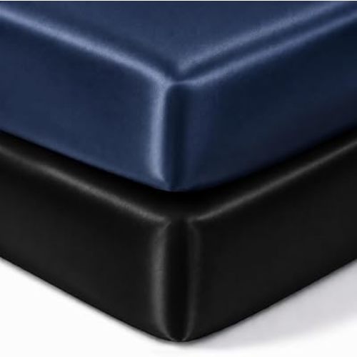 Pro Goleem Satin Mini Crib Sheets 2 Pack Fitted Sheet, Blue & Black