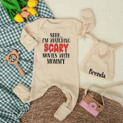 Personalized Scary Movie Baby Bodysuit, Mommy’s Little Movie Buddy, Baby Shower Gift, Coming Home Outfit