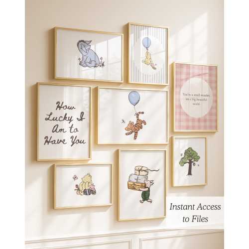 Classic Winnie the Pooh Wall Art Nursery Decor Kids Prints Digital Kids Room Decor Gift for Winnie the Pooh Lover Nursery Art Printable