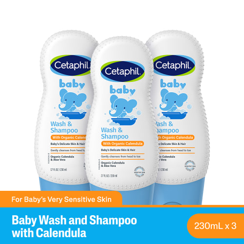 Cetaphil Baby Wash & Shampoo with Organic Calendula - 230ml - Bundle of 3