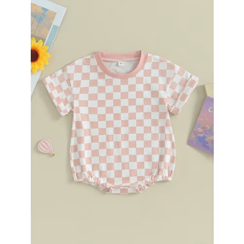 infant toddler baby summer jumpsuit checkerboard print - Temu
