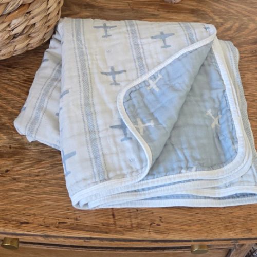 Vintage Airplanes QUILTED 6 Layer Gauze Blanket