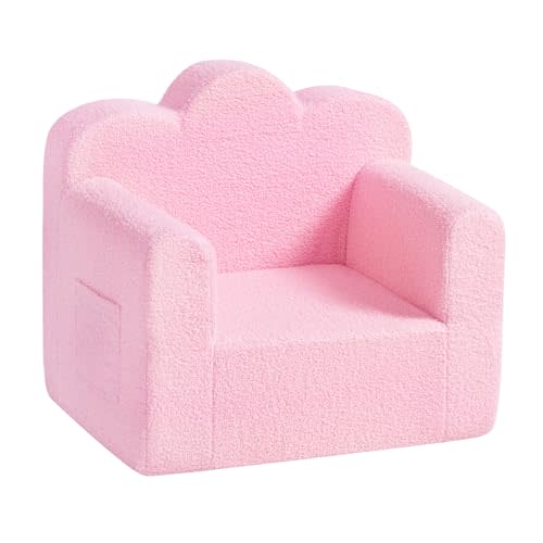 Tiita Kids Sofa, Childrens Couch with Carry Handle, Portable Kids Foam Sofa Couch, Lightweight Kids Chair for Playroom, Dorm Room, Small Space, Pink