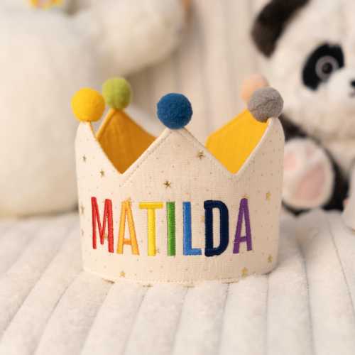 Colorful Embroidered Name Baby Birthday Crown, Children’s Birthday Hat, Fabric Crown,Custom Party Hat,Personalized Gift,1st birthday hat