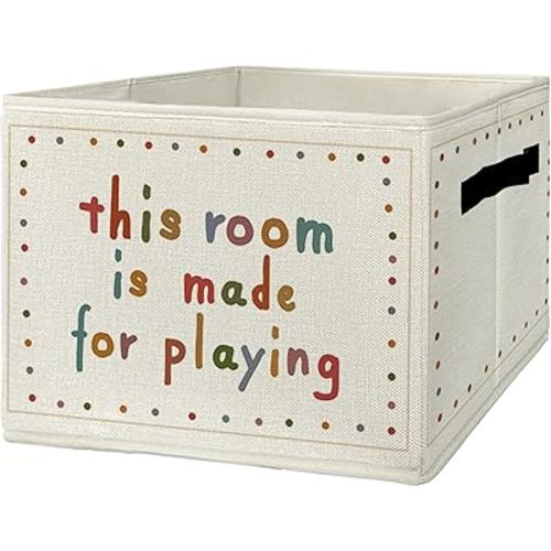 Boho Nursery Storage Bins & Boxes with Handles, Kids Playroom Foldable Basket for Organizing, This Room Is Made for Playing Collapsible Storage Basket for Kids Room Bedroom Clothes Toys Books