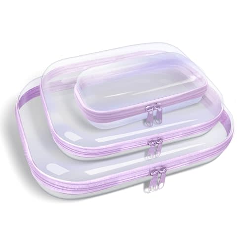 Clear Hard Plastic Zipper Case,Transparent Double Zippers Hard Pouch with 3pcs,Portable Travel Organizer Bin for Toy Storage