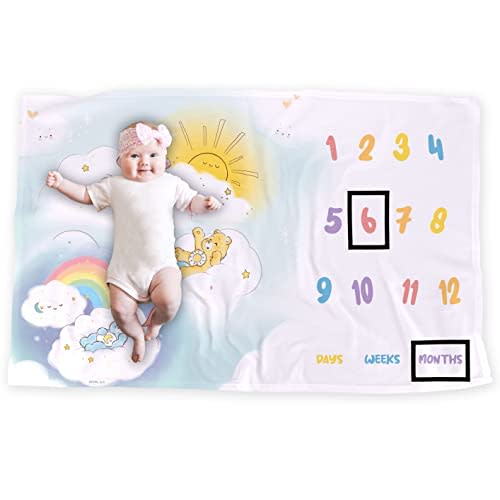 LOGOVISION Care Bears Baby Milestone Blanket, 36"x58" Anything is Possible, Unisex for Baby Boy and Girl