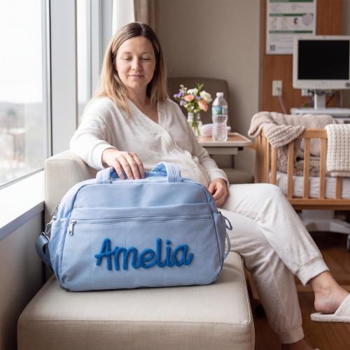 Personalized Quilted Hospital Duffle with Custom Name, Maternity Overnight Tote for New Moms, Labor and Delivery Bag, Push Present Gift