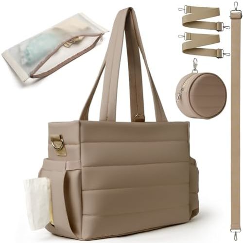 Large Diaper Bag Tote for Women, Crossbody Mommy Bag with Waterproof Bult-in Removable Diaper Bag, Hospital Travel Organizer