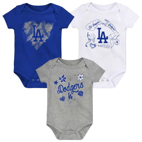 Infant Royal/White/Heathered Gray Los Angeles Dodgers Batter Up 3-Pack Bodysuit Set