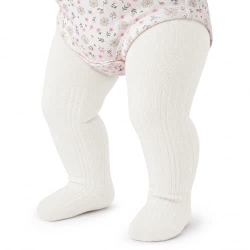 Zando Cable Knit Baby Tights Cotton Stockings Leggings for Newborn Girls | Seamless Stretchy Thick Warm for Fall Winter Outfit, Baby Accessories, Footed Pantyhose for Under Dress, Cute for Photos