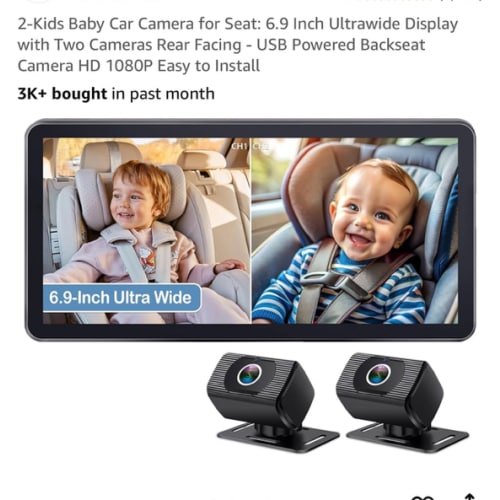 2-Kids Baby Car Camera for Seat: 6.9 Inch Ultrawide Display with Two Cameras Rear Facing - USB Powered Backseat Camera HD 1080P Easy to Install
