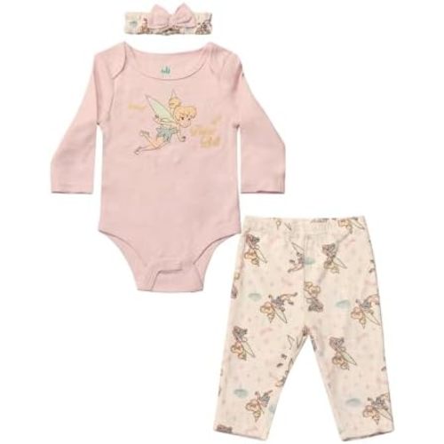 Magic Threadz Disney Clothes Baby Girls Bodysuit, Pants & Headband Set – Minnie Mouse, Bambi, Marie & Tinkerbell (0–9M)
