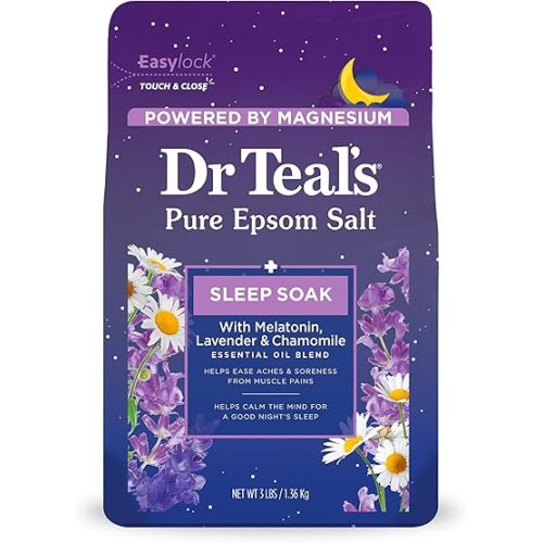 Dr Teal's Pure Epsom Salt Soak, Sleep Blend with Melatonin, Lavender & Chamomile Essential Oils, 3 lbs