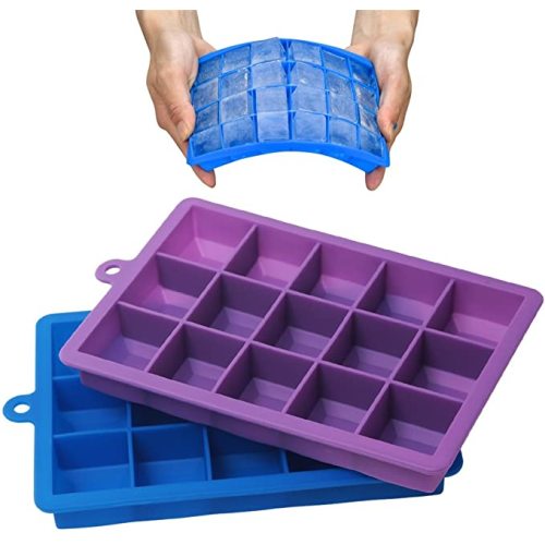 AYI&AYEE Silicone Ice Cube Trays with Lids - 2 Pack - 15 Cavities 1 2/5 inch (2 tbsp / 30ml / 1 fl oz) Square Ice Cubes Baking Molds - BPA free - Easy Release - for Juice, Baby Food, Chocolate & More