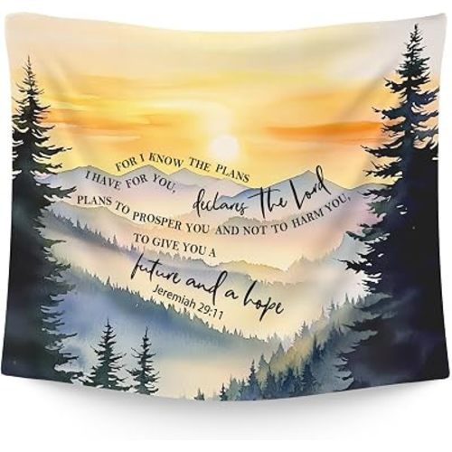 WAITPI Christian Nature Mountain Hanging Wall Tapestry for Bedroom, Forest Landscape Jeremiah 29:11 Bible Verse Scripture Wall Hanging Decor Tapestry for Home Living Room Church Office, 50x60in
