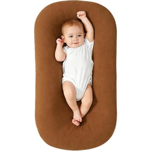 Baby Support Cushion for Newborn, Infant Support Cushion, Portable Tummy Time Mat for Home and Travel, Supervised Use, Soft Breathable Cotton, Baby Essentials Gift (Brown)