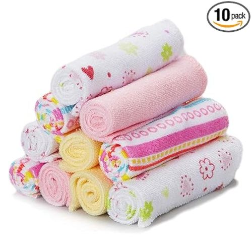 Spasilk Washcloths for Newborn Boys and Girls, Soft Terry Baby Washcloths, Baby Essentials, Ideal, Pink Lines, Pack of 10