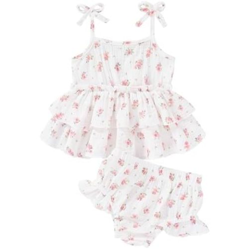 Happy Town Baby Girl Clothes Summer Infant Outfits Sleeveless Tank Tops Newborn Shorts Set Bloomers Toddler Shirt