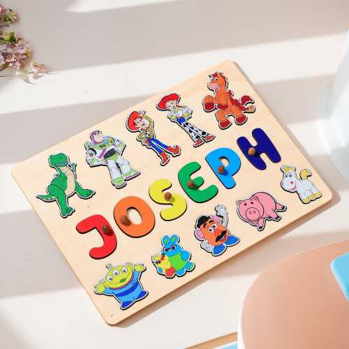 Custom Baby Cartoon Wooden Name Puzzle, Personalized Toddler Montessori Toy, Baby Name Puzzle Gift, Nursery Decor for Boys & Girls