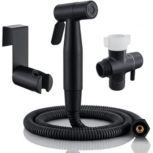 BARROCK Handheld Bidet Sprayer for Toilet, Stainless Steel Metal Made Baby Cloth Diaper Spraying Kit, Bathroom Toilet Bidet Attachment Set for Bathing Pets and Feminine Hygiene, Matte Black