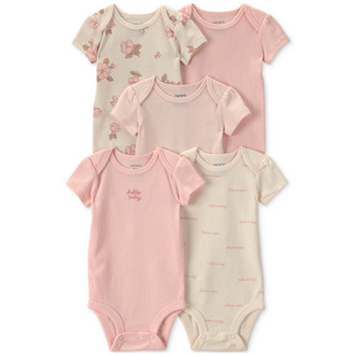 Baby Girls' Floral Short-Sleeve Bodysuits, 5-Pack