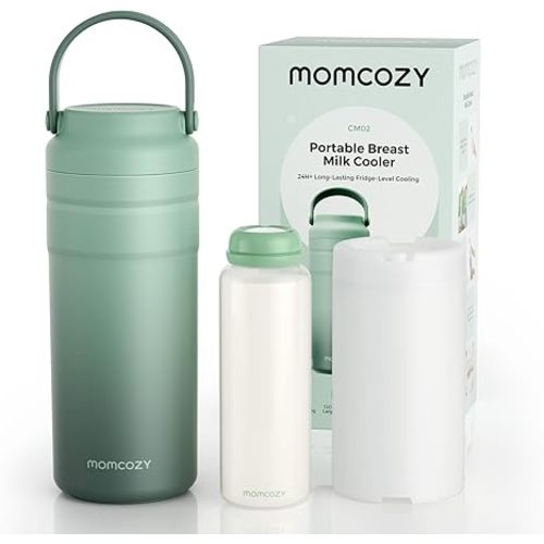 Momcozy Portable Breast Milk Cooler for Travel, 24H Ice-Free Cooling Breastmilk Storage Bottles Container, 12oz Leak Proof Outdoor Small Freezer, Baby Breastfeeding Essential for New Moms