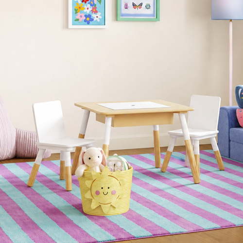 Free Shipping! Your Zone Kids Sensory Play Table and Chair Set, White, 3 Pieces, Age 3-6, Whiteboard and Chalkboard