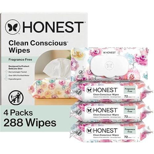 The Honest Company Baby Wipes for Sensitive Skin, Hypoallergenic, Fragrance-Free, Multi-Use, Rose Blossom Design, 576 Count (6 Packs of 96)