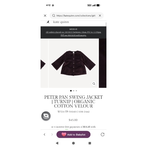 peter pan swing jacket | turnip | organic cotton velour