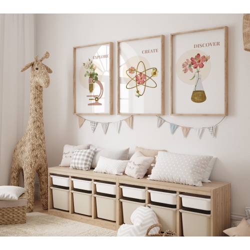 Science theme nursery decor, science and flowers nursery wall art, chemistry and flowers artwork, STEM playroom physical posters