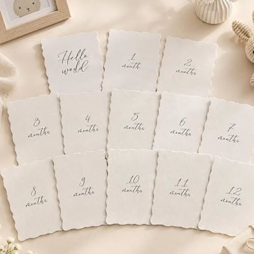 Wavy Edge 1 to 12 Months Milestone Cards, Hello World Growth Record Sign