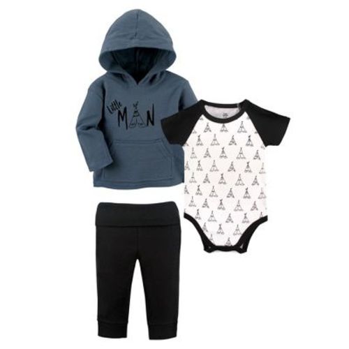 Yoga Sprout Baby and Toddler Boy Cotton Hoodie, Bodysuit or Tee Top, and Pant, Little Man Baby, 0-3 Months