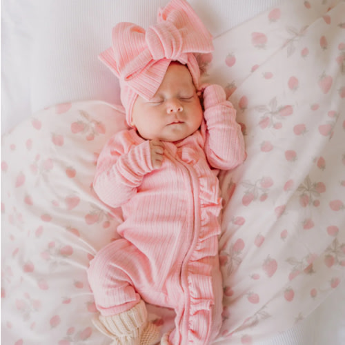 Frill Zip Romper | Peony Rib Pointelle – Little and Fern