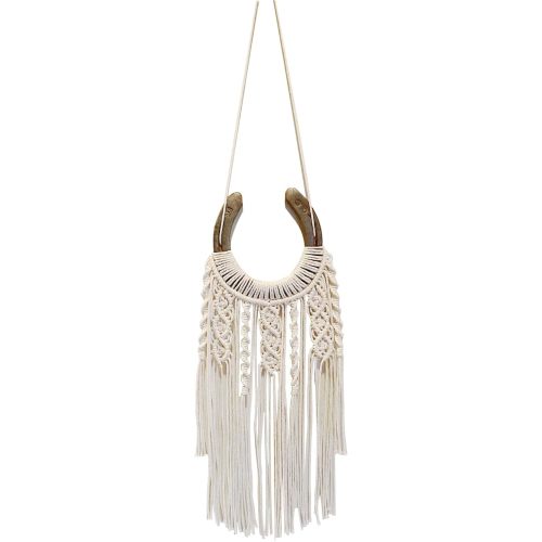 Dielianyi Equestrian Macrame Wall Hanging Equestrian wall art Handmade macrame decor Equestrian-inspired wall hanging horse lover decor (White)