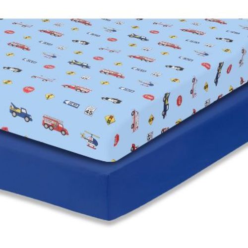 Everyday Kids 2-Pack Fitted Crib Sheets for Boys, Soft Microfiber, Fits 28"x52" Mattress, Rescue and Blue Designs for Nursery