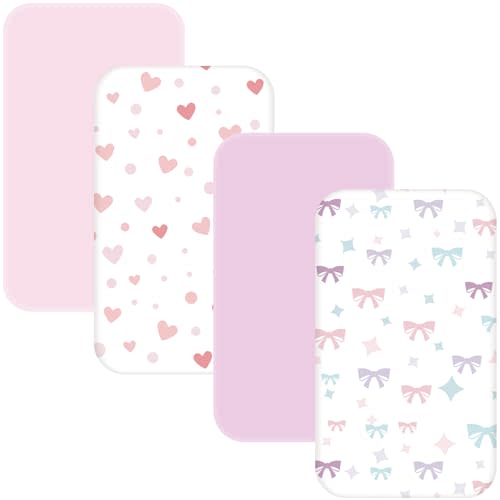 4 Pack Bedside Bassinet Sheets - 33"x20" Bassinet Sheets for Baby Delight, Angelbliss, Maxi-COSI & Most Regular Size Bedside Sleeper | Soft & Skin Friendly Bassinet Fitted Sheet for Girls(Purple)