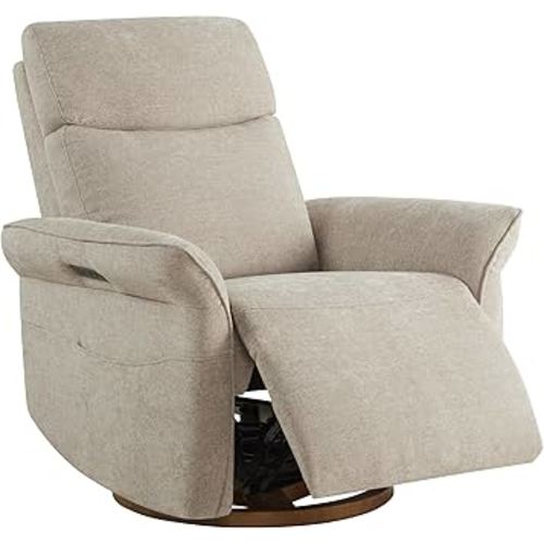 CHITA Power Recliner Chair, Electric Triple-Motor Swivel Glider Nursery Rocking Chair with Adjustable Power Headrest and Lumbar Support, Solid Wood Base | Khaki Grey