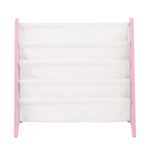 Humble Crew Kids Bookshelf, Montessori Front Facing Toddler Bookcase 4 Tier | Book display rack and reading nook organizer, nylon pockets show covers face out, compact for any playroom or bedroom space