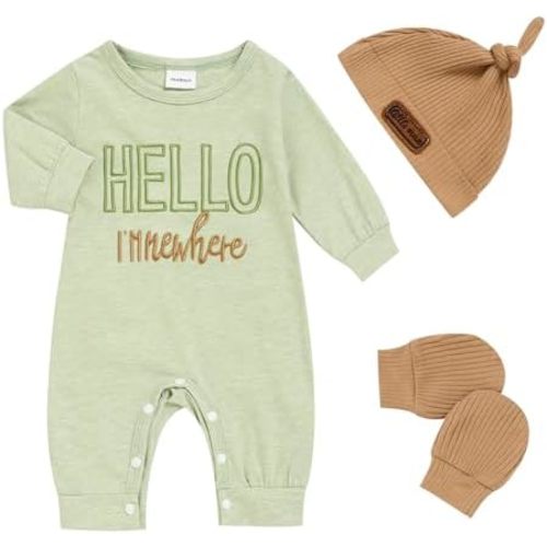 Newborn Romper Baby Boy Cotton Jumpsuit New Baby Hat Gloves Romper Coming Home Clothes Outfits