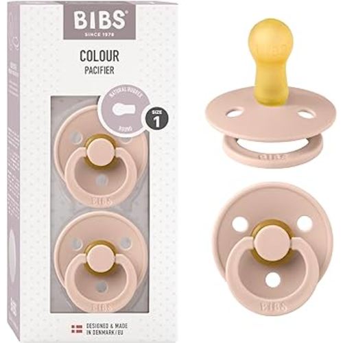 BIBS Pacifiers Colour Collection | Natural Rubber Baby Pacifier | Set of 2 BPA-Free Soothers | Made in Denmark | 0+ Months (Pack of 2) | Blush