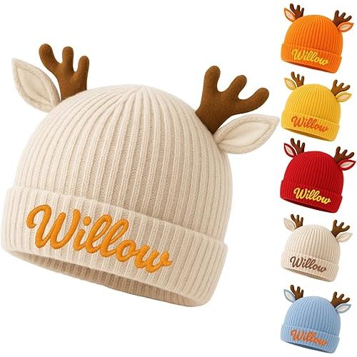 Personalised Newborn Baby Beanie Hat 12-36 Months Infant Embroidered Deer Beanie Hats Custom Baby Gifts for Boys Girls