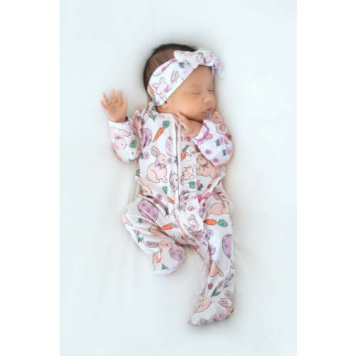 Hoppy Spring Ruffle Zipper Footie | Pink