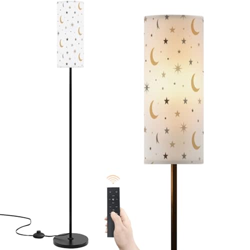 Floor Lamp Kids Bedroom Pastel Moon Stars Baby Boho Nursery Baby Textile Dimmable Modern Standing Lamp with Lampshade Remote Footswitch Tall Pole Corner Lamp for Living Room Bedroom Office
